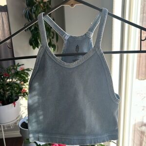 FP Movement by Free People Light Blue Ribbed Racerback Crop Tank